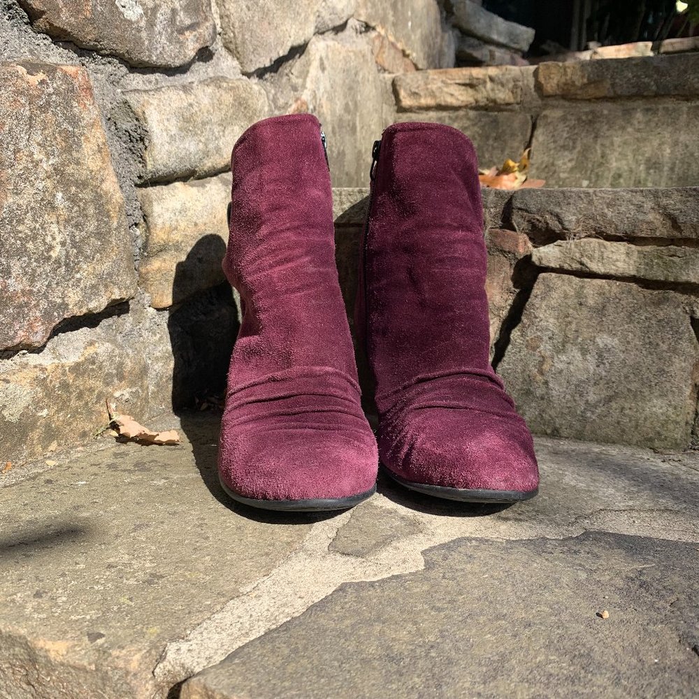 Born Wine Suede Ankle Booties with Side Zip